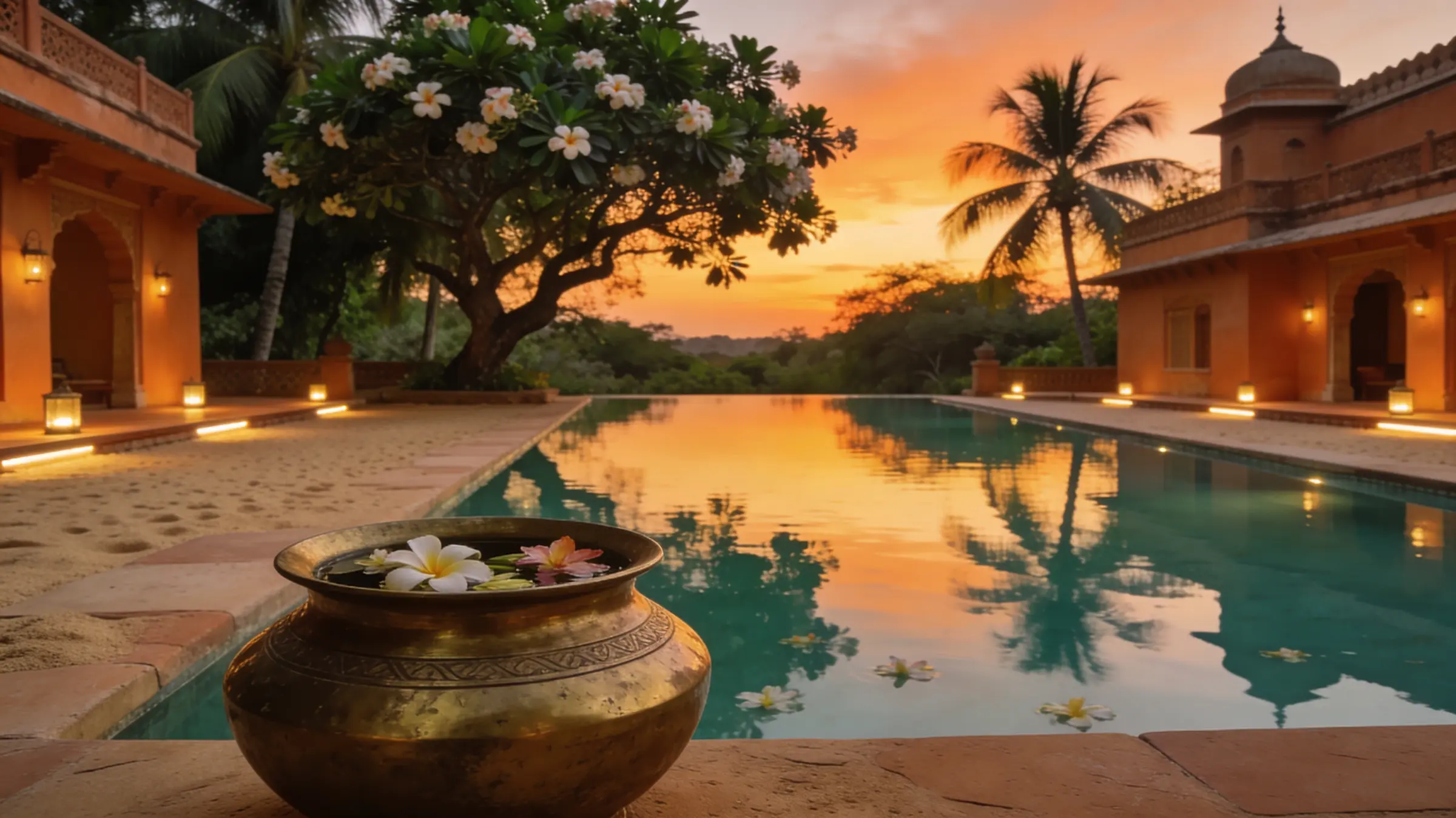 Infinity edge pool at golden hour